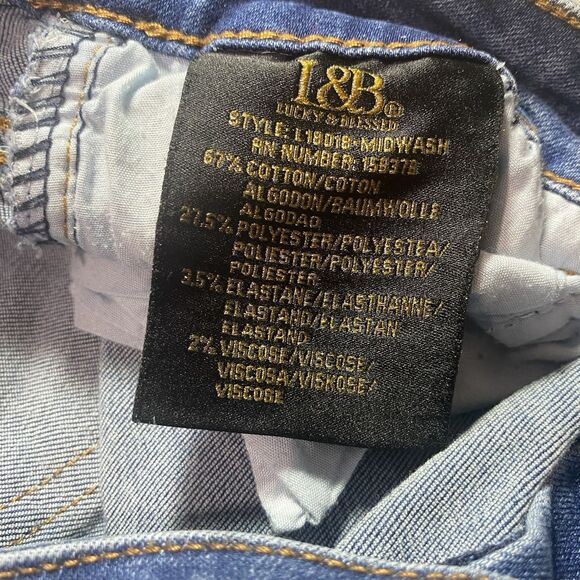 LUCKY & BLESSED Jeans Super Flare Bell Bottom Mid Rise Distressed Womens 8 Blue - Picture 10 of 11